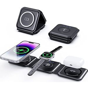 SUTOUG 3-in-1 draadloze oplader, magnetisch, opvouwbaar, voor iPhone 14/13/12-serie, AirPods 3/2/Pro, en iWatch - reislader voor meerdere apparaten