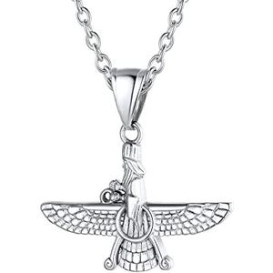 U7 Faravahar Halsketting voor dames, roestvrij staal, beschermende hanger, verstelbare ketting, Roestvrij staal, Geen edelsteen