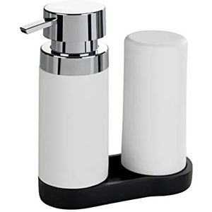 WENKO Easy-Squeeze Wasstation, afwasmiddeldispenser en vloeibare zeepdispenser, wit, 250 ml, 15 x 18 x 7 cm