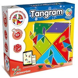 Science4you Tangram Montessori Tangram spel voor kinderen van karton – educatief speelgoed met tangram puzzel 5, 6, 7, 8 jaar met 10 uitdagingen om geometrische figuren te realiseren, Montessori-spel