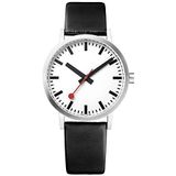 Mondaine Classic, Zwart leren horloge voor dames en heren, A660.30314.16OM, 36 mm, wit/zwart, armband met klittenbandsluiting, Wit/Zwart, Klittenband