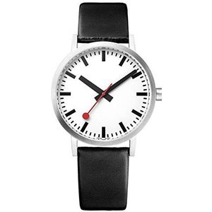 Mondaine Classic, Zwart Leren Horloge voor Mannen en Vrouwen, A660.30314.16OM, 36 mm, Wit/Zwart, Klittenband, Wit/Zwart, Klittenbandsluiting