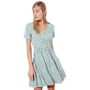 Trendyol Gebreide jurk met V-hals, patroon, damesjurk, Groen