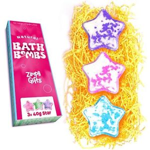 Set van 3 Star Value badbommen van Zimpli Gifts, cadeauset voor bruisende badbommen voor vrouwen, handgemaakte Fizzies zwevende spa-set, hydraterend voor droge huid