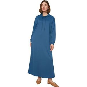 Trendyol Dames gebreide jurk Maxi Standard met wijenkraag indigo, 62, Indigo