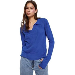 Trendyol Pull en tricot coupe ajustée pour femme, Sax, M