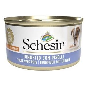 Schesir, Nourriture humide pour chiens adultes avec tonne et pois, en gelée douce (24 boîtes de 85 g)