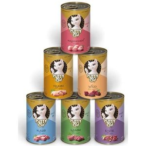 KITTY Cat Paté Mix 1, 6 x 400 g, natvoer voor katten in testpakket, graanvrij, met taurine, zalmolie en groene lippenvorm, compleet voer met hoog vleesgehalte,