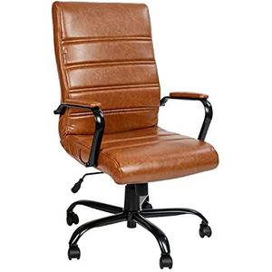 Flash Furniture Bureaustoel, draaistoel, hoge rugleuning, zacht leer, zwart frame en draaibare armleuningen, bruin