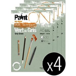 Clairefontaine 975704C Collé Painton Multi-Technik-tekenpapier, 30 vellen, multifunctioneel papier, lichte korrel, A5, 14,8 x 21 cm, 250 g, 4 stuks