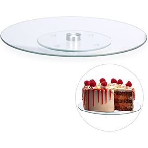 Relaxdays taartplateau - draaibaar - serveerplateau - taartstandaard - 30 cm - glas