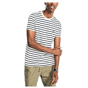 Nautica T-shirt à col rond rayé pour homme, Voile Blanc, XL