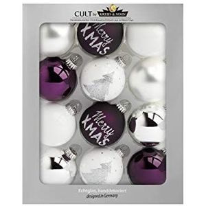 KREBS & SOHN Kerstballen glas set van 12 - wit paars zilver (8cm)