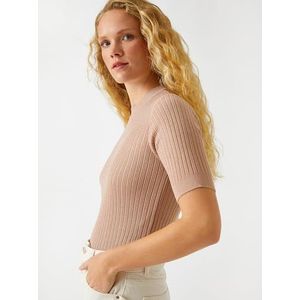 Koton Pull à manches courtes en tricot côtelé pour femme, Rose (252), L