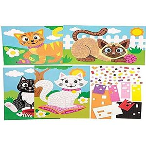 Baker Ross FE398 Mozaïekset voor katten, 4 stuks, mozaïektegels, knutselen, mozaïek-kits voor kinderen, creatieve activiteiten voor kinderen