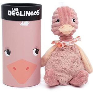 LES DÉGLINGOS Pomelos struisvogel knuffel baby struisvogel klein Simply met geschenkdoos, ultrazacht, vanaf de geboorte, ideaal cadeau, 22 cm, roze, meisjes en jongens, gerecyclede vulling 32129B