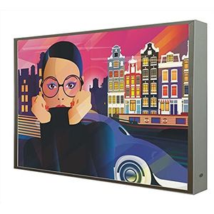 Wandfoto met houten frame wit gelakt met licht Led Pop Art Serie Amsterdam