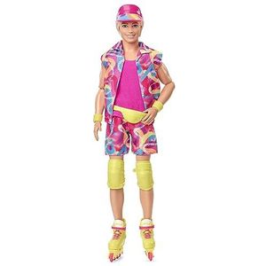 Barbie De Ken® beweegbare modepop in retro skating-outfit van felroze T-shirt en rollers, accessoires en sokkel inbegrepen, om te verzamelen, speelgoed voor kinderen, vanaf 3 jaar, HRF28