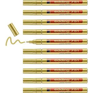 edding 751 markeringen – goud – 10 viltstiften glanzend – ronde punt 1-2 mm – voor tekenen, inkleuren, scrapbooking – waterdicht, zeer ondoorzichtig