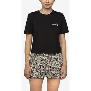 Hurley W Cropped Crew T-shirt voor dames, zwart.