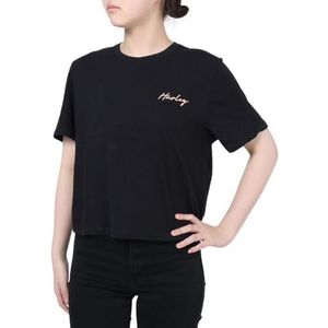 Hurley W Cropped Crew T-shirt voor dames, zwart.