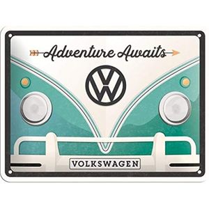 Nostalgic-Art Vintage Volkswagen-bord - Bulli T1 - Adventure Awaits - cadeau-idee voor VW bus, metaal, retro design, 15 x 20 cm