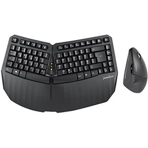 Perixx PERIDUO-813 Compact draadloos ergonomisch toetsenbord met verticale Bluetooth-muis. Gesplitst toetsenbord met polssteun. 3-in-1 draadloze multifunctionele muis, zwart - QWERTZ