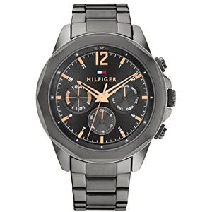 Tommy Hilfiger Multifunctioneel analoog kwartshorloge voor heren met roestvrijstalen riemen en leer, grijs, armband, grijs., armband