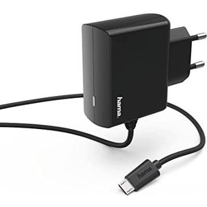 Hama oplader (micro-USB, 2,4 A, oplader voor mobiele apparaten, binnenruimtes, 5 V, kabel 1 m, compatibel met gangbare merken zoals Samsung, Xiaomi, Huawei, Oppo, LG, Wiko), zwart