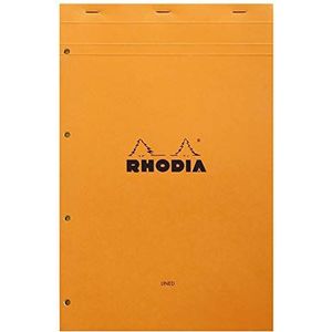 RHODIA 119660C – notitieblok met nietjes nr. 119 oranje – A4+ – gelinieerd – 80 vellen afneembaar, 4 gaten, licht papier, geel, 80 g, omslag van gecoate kaart, zacht en robuust, Basics