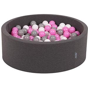 KiddyMoon 90 x 30 cm/200 ballen met een diameter van 7 cm, rond ballenbad voor baby's, gemaakt in de EU, donkergrijs: Grijs/wit/roze