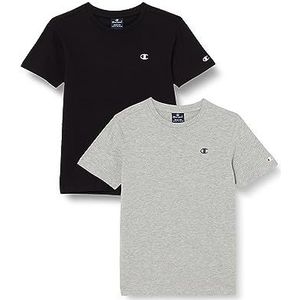 Champion Legacy Champion Basics, B, S-s, Crewneck T-shirt voor jongens, 2 stuks, Zwart/lichtgrijs