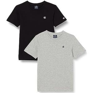Champion Legacy Champion Basics B S-s Crewneck T-shirt voor jongens, 2 stuks, zwart/grijs gemêleerd licht