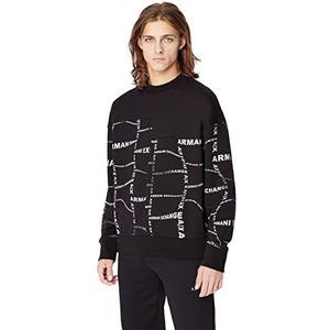 Armani Exchange Heren sweatshirt ronde hals biologisch katoen polyester fleece zwart XL, zwart.