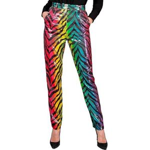 Widmann - Party Fashion Pantalon à paillettes pour femme, arc-en-ciel, motif tigre, Fever Disco, Schlagermove, pantalon femme