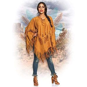 Boland 44095 - Indiaanse poncho, bruin, Eén maat voor volwassenen, cape in lederlook met franjes en parels, chef, cowboy, squaw, carnaval, Halloween, themafeest