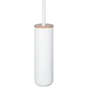 WENKO Toiletborstel van hout, bamboe en kunststof, wit, Posa, wc-borstel, gesloten, Ø 7,5 x 37 cm