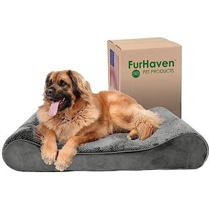 FurHaven Minky Orthopedisch hondenbed van pluche en fluweel met afneembare overtrek voor honden en katten, grijs, Jumbo Plus