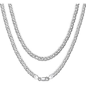 Massief 925 Sterling Zilver Italiaanse 3 mm Cubaanse Link Curb Chain ketting voor vrouwen mannen, 18, 20, 22, 24, 26, 28 inch