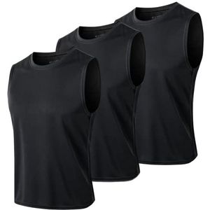 MEETYOO Tanktop, mouwloos T-shirt, loop-T-shirt, voor sport, joggen, krachttraining, Zwart + zwart + zwart