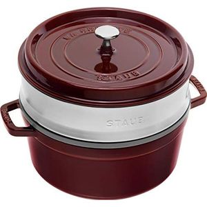 STAUB Gietijzeren stoofpan met stoommand, rond, Ø 26 cm, 5,2 l, granadine