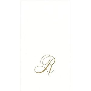 Caspari 24 stuks monogram papieren servetten met initialen R parelmoer wit