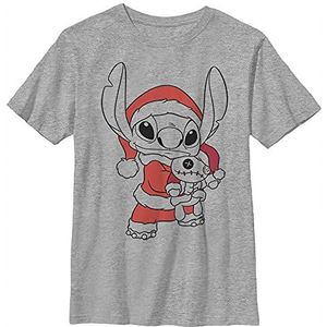 Disney Lilo & Stitch Christmas Stitch Santa Claus Portrait Boys T-shirt, grijs gemêleerd, Athletic XS, Athletic grijs gemêleerd