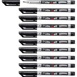 STABILO Write-4-all Marker, 10 stuks, voor alle gladde oppervlakken, zwart (permanente inkt/medium punt 1 mm)