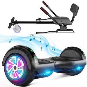 Hoverboard met zitting, 6,5 inch hoverboard met twee wielen met Bluetooth-luidspreker en kleurrijke lichten, zelfbalancerende scooter voor kinderen (inclusief Go-Kart inbegrepen)