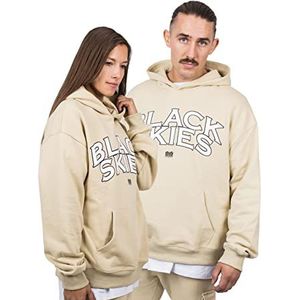 Blackskies Team oversized heavyweight hoodie met flock, streetwear luxe trui voor dames en heren, Capuchontrui, beige-zwart