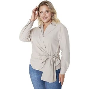 Trendyol Damesthemd, standaard kraag, geweven, oversized, beige, 70 cm, Beige