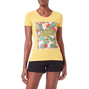 Love Moschino Dames T-shirt met korte mouwen van katoenen jersey stretch met cactus motief en logo, Geel.