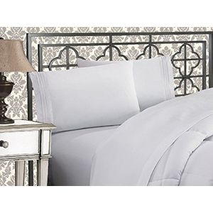 Elegant Comfort Zachte 4-delige beddengoedset met draaddichtheid van 1500 met drie lijnen, kreuk- en lichtbestendig, voor Californisch kingsize bed, wit