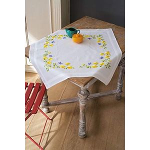 Vervaco Tafelkleed van katoen met lentebloemen en voorgetekend borduurwerk - bedrukt tafelkleed van katoen - meerkleurig, 80 x 80 x 0,3 cm